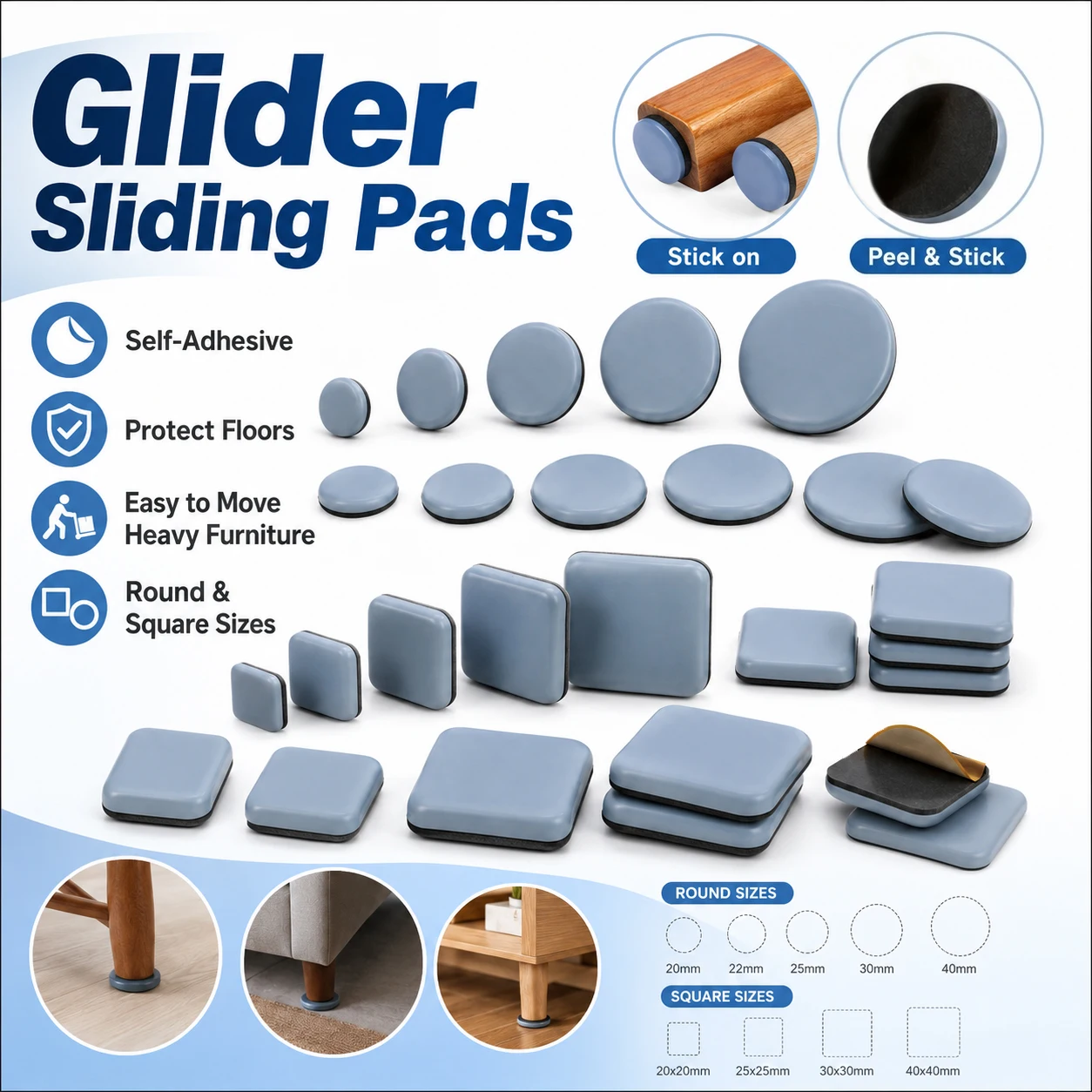 4-32Pcs Furniture Leg Slider Pads, Self-Adhesive Anti-Wear Floor Protectors for Heavy Table Sofa, Easy Move Chair Accessories