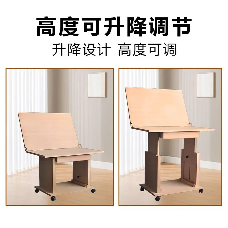 Lifting Drawer Beech Table Roller Sketch Lifting Wood Still Table Adjustable Height