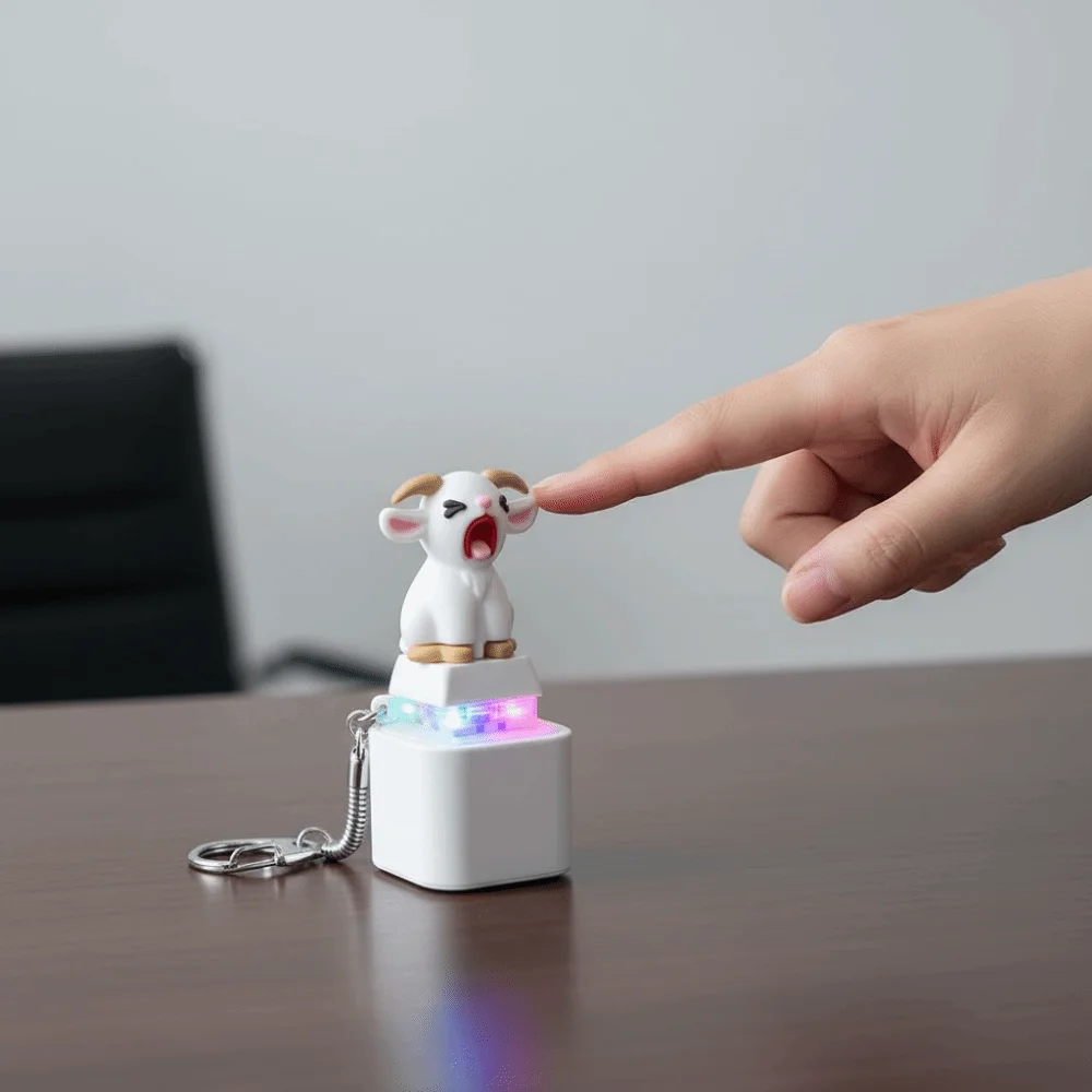Rechargeable Screaming Goat Key Chain Sound-Effect Anti-Stress Mechanical Key Cap Cartoon Cat Portable-Clicky Sounding Key Ring