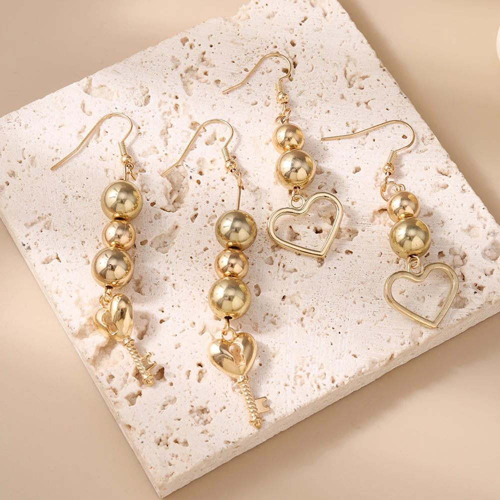 

Aihua New 2pairs/set Gold Color Beaded Hearts Earrings Metal Love Heart Earrings For Women Fashion Jewelry Gifts