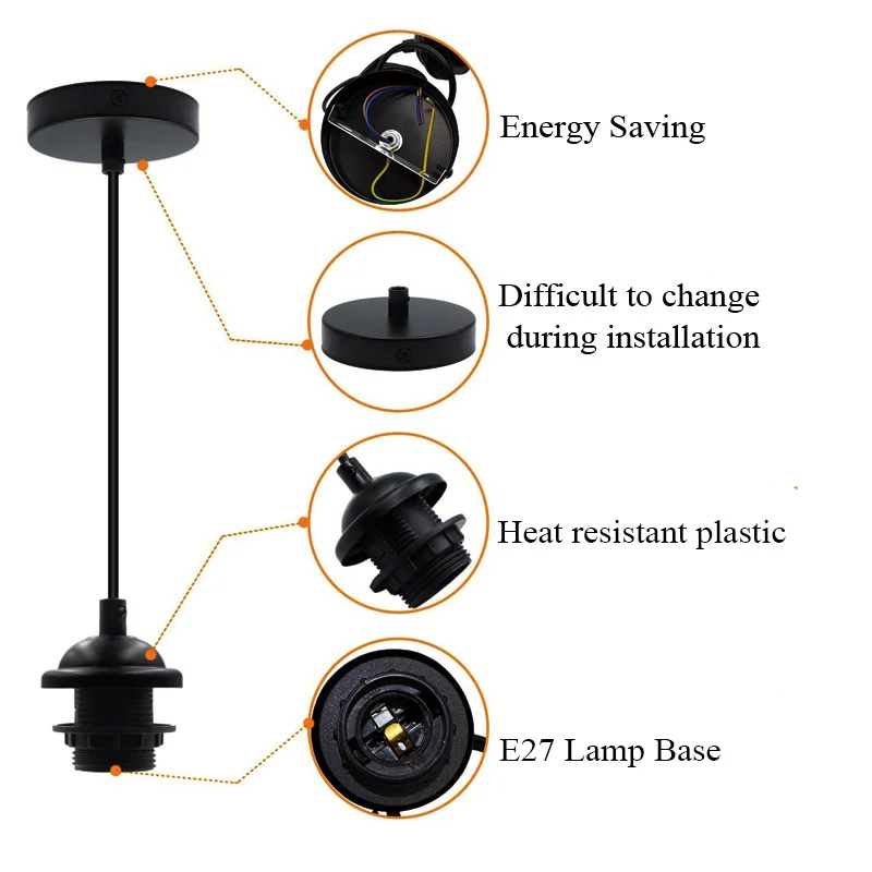 Vintage Edison Lamp E27 Screw Base Hanging Pendant Light Fixture Full Tooth Fit for Lampshade Bulb Holder Industrial Ceiling Lam