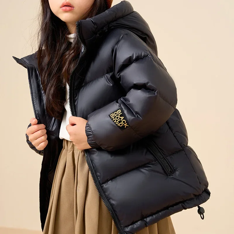 

Children Parkas Black Gold Down Jackets Winter 2024 New Short Jacket Baby Solid Color Korean Thickening Coat Hooded Parkas