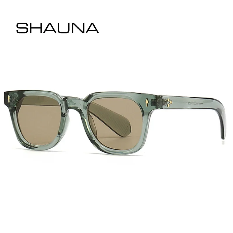 

SHAUNA Retro Square Men Rivets Sunglasses Shades UV400 Fashion Women Green Sun Glasses