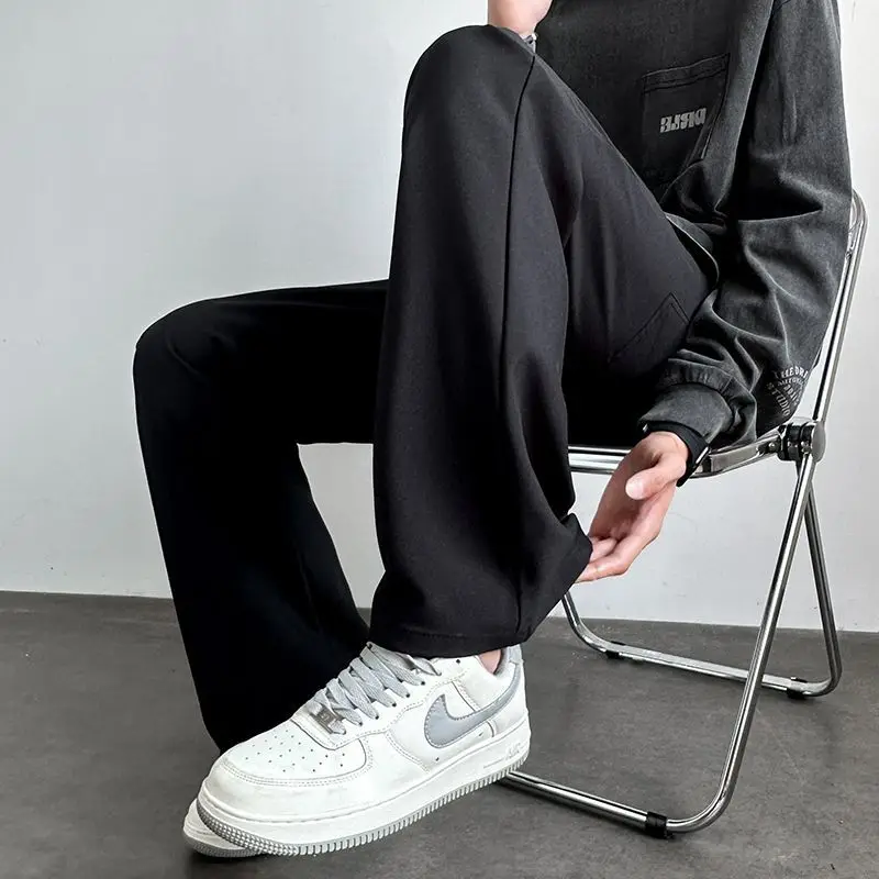 Picture 5: Solid Color Draped Flared Basic Trousers Men's American Retro Autumn Winter Minimalist Casual Pants Loose High Street Suit Pants