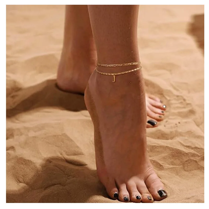 Initial Layered Waterproof Anklet Bracelets for Women