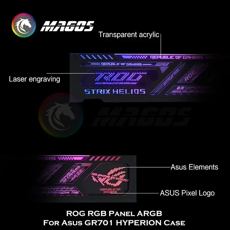 Asus GR701 ROG HYPERION Funda RGB Panel ARGB 4 Piezas Kit Soporte MB 5V SYNC (Caja No incluida), Nueva llegada