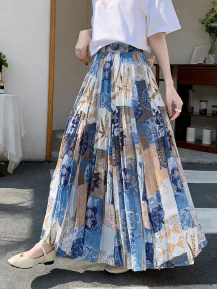 

SMTHMA Новая модная летняя юбка с принтом во французском стиле, элегантная, с эластичной талией, большая, А-образная юбка