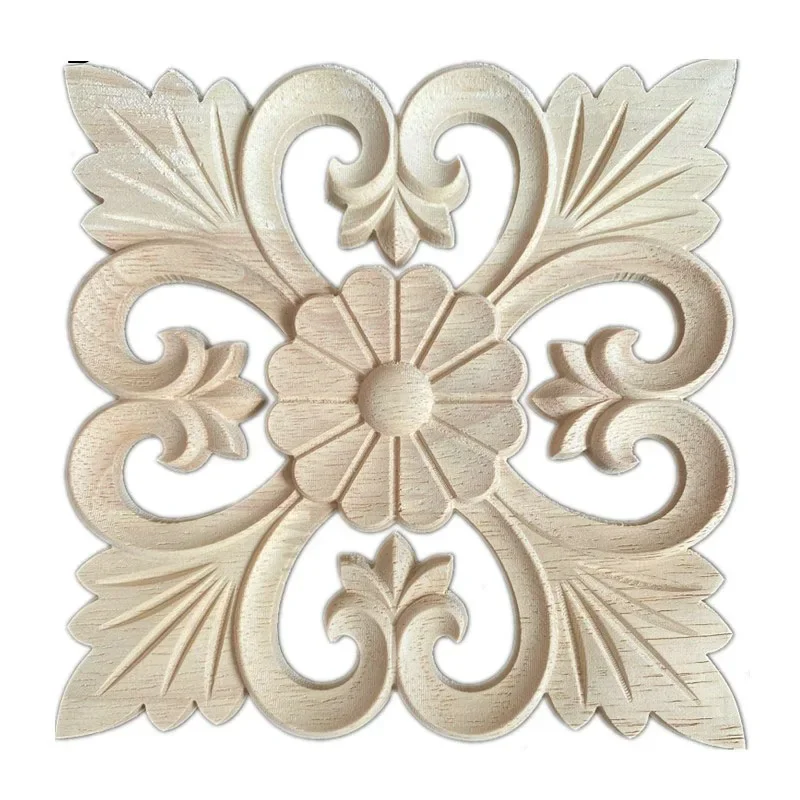 8-20cm Vintage Unpainted Wood Carved Corner Onlay Applique Frame Decor Wall Door Furniture Decorative Figurine Wooden Miniature