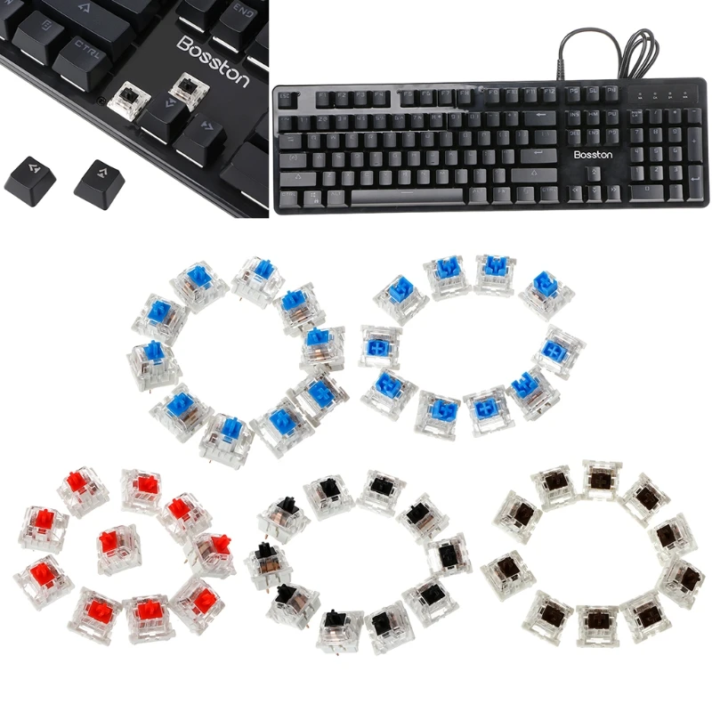 Blue Switches for Gateron Mechanical Keyboard Cherry MX Compatible White Bottom Clear Blue Switch 10 Pieces