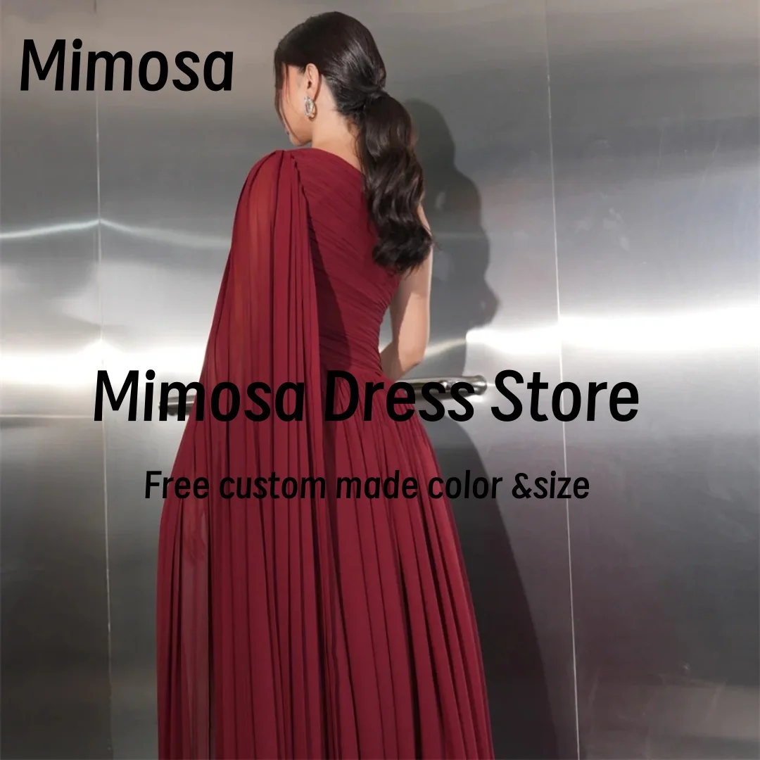 Mimosa One Shoulder Prom Dresses with Flutter Sleeve Bespoke Evening Party Dress Long Ruched Chiffon Robes De Soirée Customized