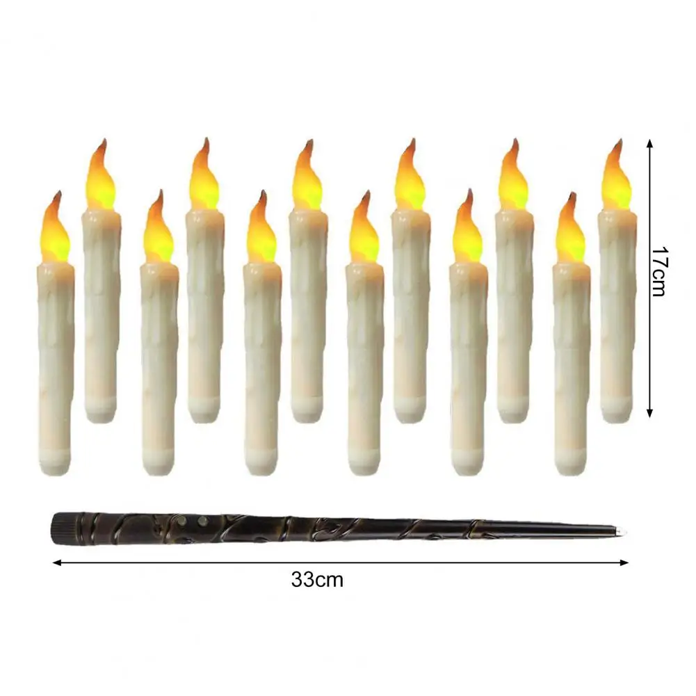 12Pcs Floating Candles with Magic Wand Flickering Warm Light LED Flameless Candle Taper Candles for Christmas Halloween Party