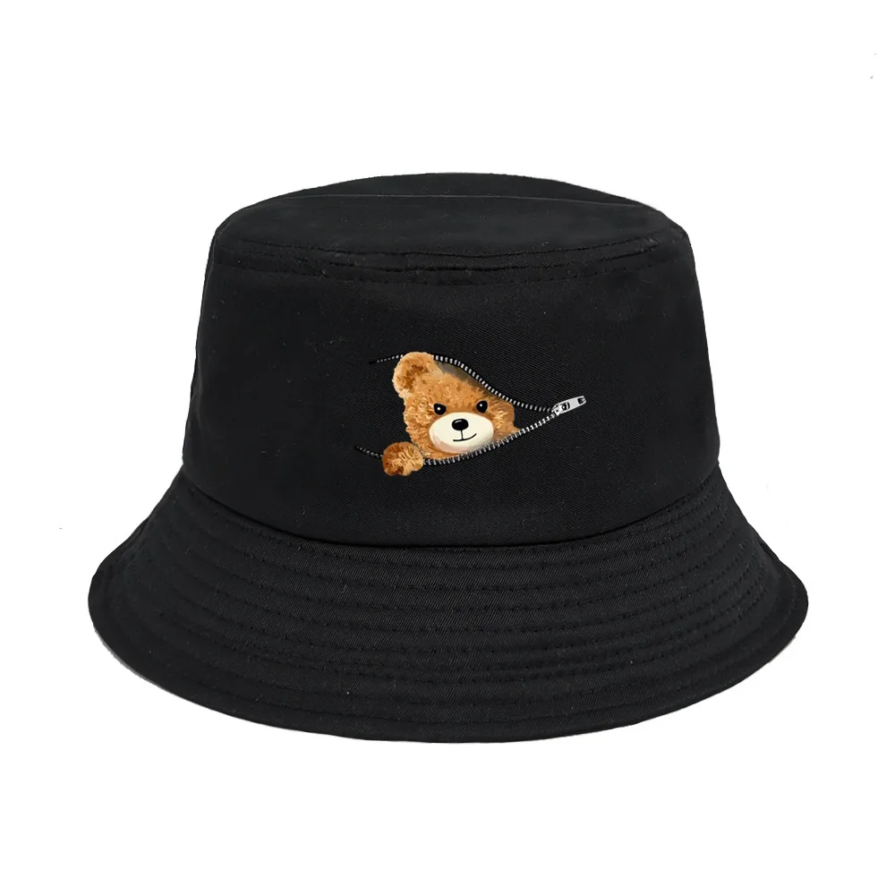 New Teddy Bear Print Cute Kawaii Fashionable Trendy Verstaile Harajuku Funny  Fisherman Hat Outdoor Sunshade Sun Protection Hat