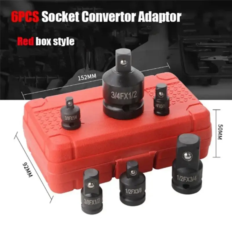 DT39 Impact Socket Adapter Set 6Pcs 1/2 to 3/4 Pneumatic Sleeve Head Chrome Plated Steel for Automotive Mechanical Tools in