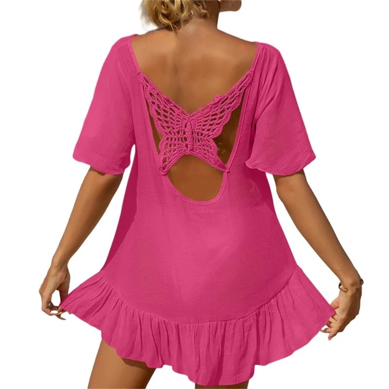 Robe plage transparente à volants pour femmes, robe plage ronde