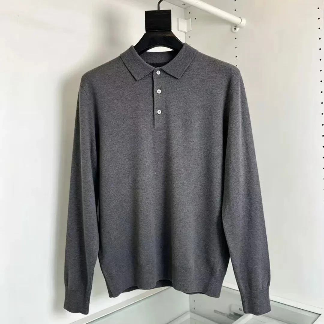 Italian BC wool blended three-button business embroidered long-sleeved POLO shirt