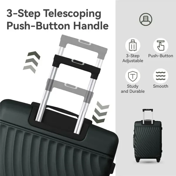 3개 세트 ABS 하드쉘 여행가방 세트 회전 바퀴 TSA 잠금장치 (20''/24''/28'') 다크 그린