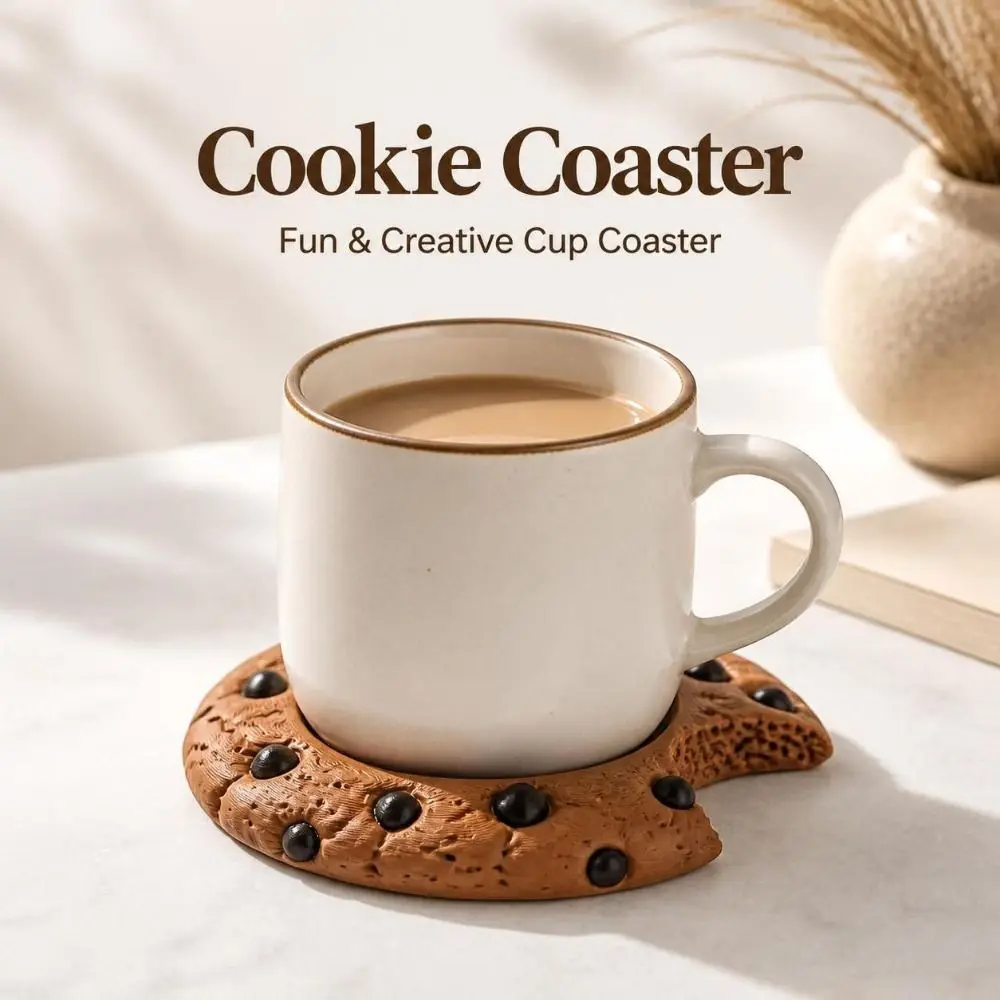 3D Simulation Chocolate Chip Cookie Coaster Heat Resistant Absorbent Material Cup Holder Coaster Bite Mark Detail