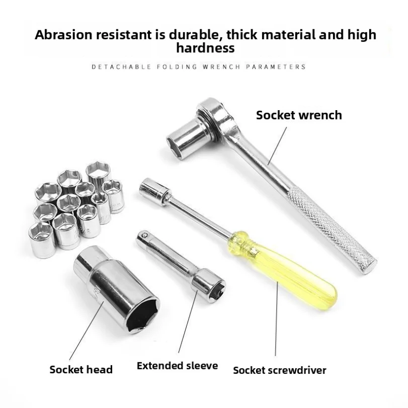 40-Piece Tool Set with Sockets, Wrenches, Ratchet, and Hex Key Combination for Car and Motorcycle Repair