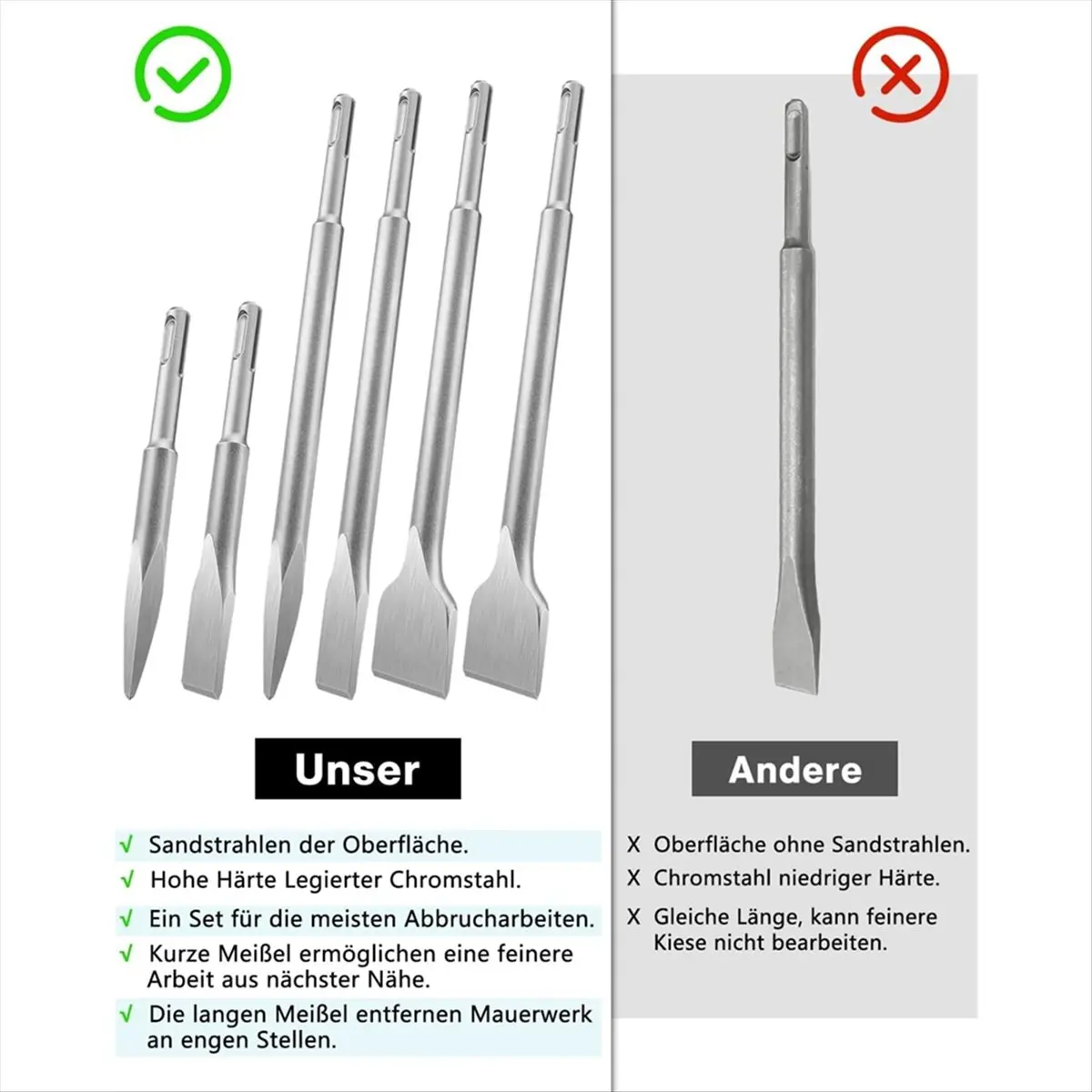 

*ESTR SDS Plus Chisel Set,6pcs Tile Chisel Spade Chisel Drill Hammer Chisel Set for Concrete,Masonry,Tiles,Tile Adhesive