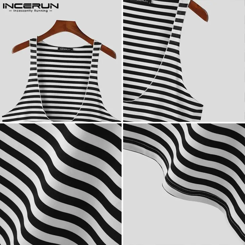 INCERUN Tops 2024 American Style Men Black&White Striped Simple Design Vests Summer Casual Streetwear Sleeveless Tank Tops S-5XL