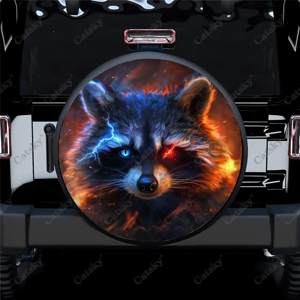 

Raccoons with Red Blue Eyes Car Spare Tire Cover Auto Accessories Decor Wheel Wrap Protect for Trailer SUV Truck Camper 14-17in