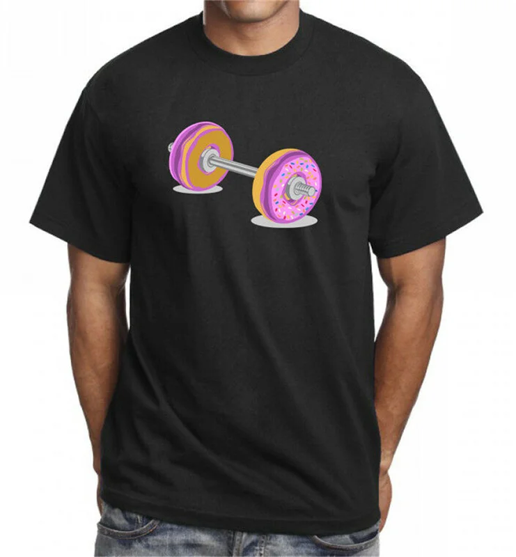 Donuts Barbell Cool Printed t-Shirt short sleeve Top Great Gift Present cotton Fashion Tee Shirt men summer black brand t-Shirt