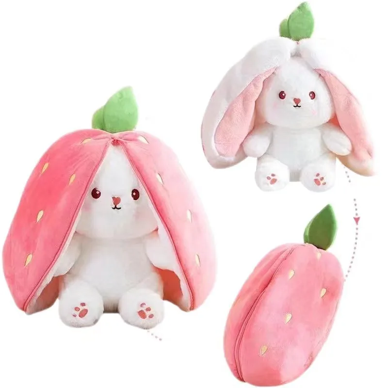58cm Strawberry Carrot Fuzzy Doll Kids Throw Pillow Cartoon Home Decor Stuffed Fruit Cosplay Rabbit Plushy Toy Christmas Gift