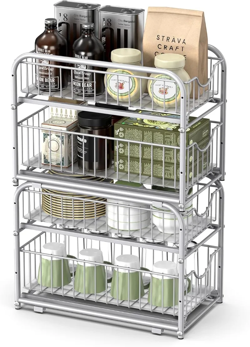 

2-Tier Pull Out Cabinet Organizers, Under Sink Organizer, Bathroom Organizer and Storage, Sliding Basket Drawers, Stackable
