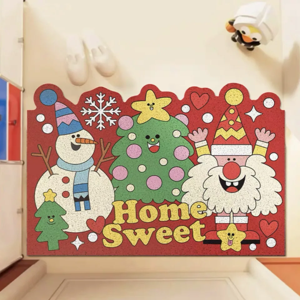 Christmas Household Floor Mat Christmas Atmosphere Floor Mat Anti Slip Dust Removal and Dirt Resistant Silk Ring Floor Mat