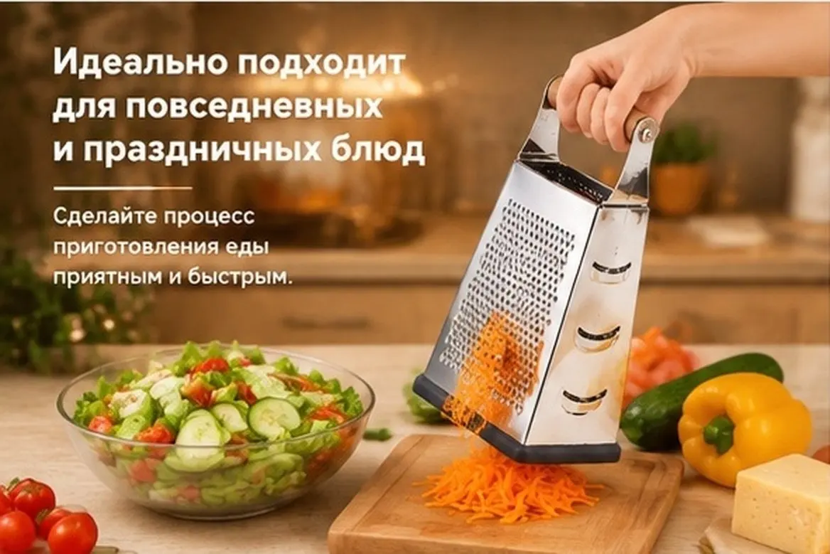 Stainless Steel 4-Sided Multifunction Grater for Vegetables Fruits Cheese Slicing Shredding Grating Handheld Kitchen Tool with