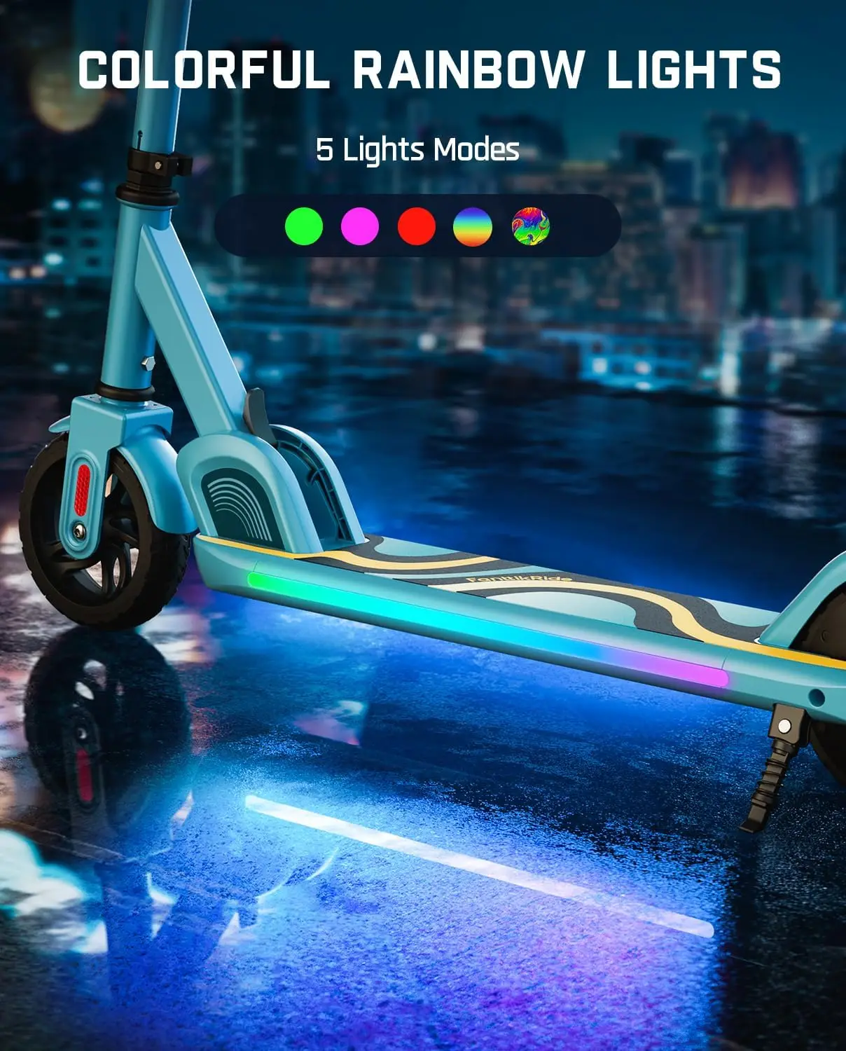 Pro Electric Scooter for Kids 3.9 ft - 5.2 ft, Colorful Rainbow Lights, 5/8/10MPH, 5 Miles Range, LED Display, Ad