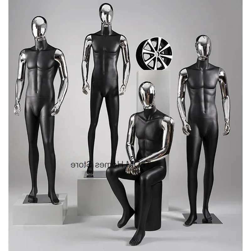 

for Mannequins Full Windows Body Mannequins Silver Display Mannequins Creative FRP Light for Luxury Men's Clothing Store Modern