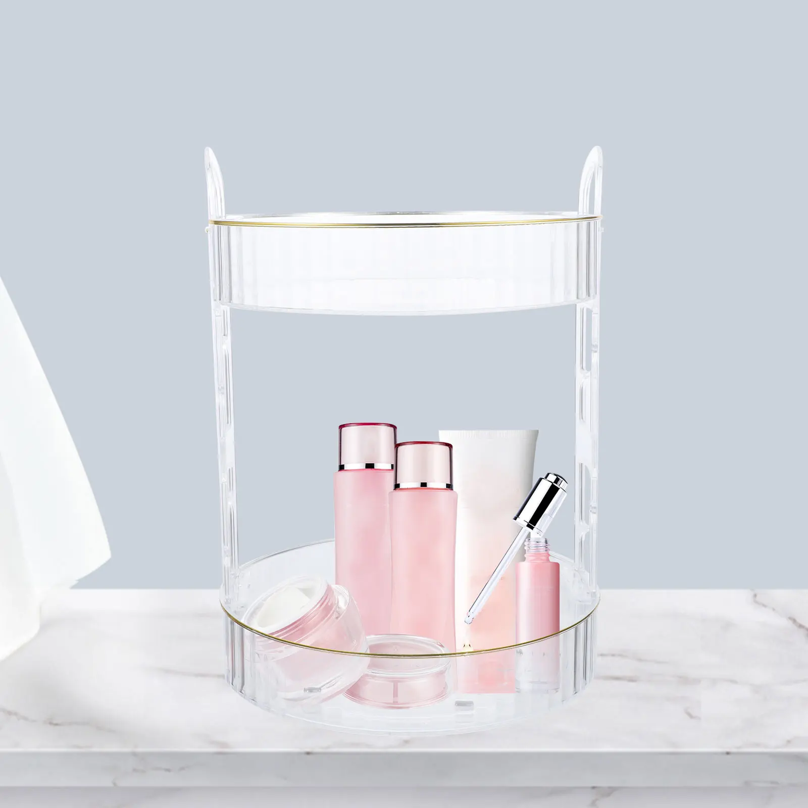 

2-Tier Rotating Organizer Vanity Dresser Storage Rack Toiletry Holder Kitchen Spice Jar Bathroom Counter Turntable