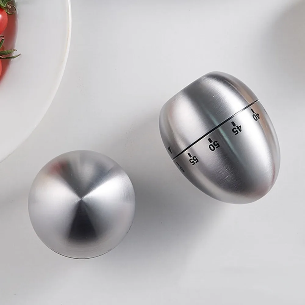 2PCS 60 Minute Mechanical Kitchen Timer Stainless Steel Manual Operation Cooking Timer Egg Apple Shaped Wind Up Mechanism
