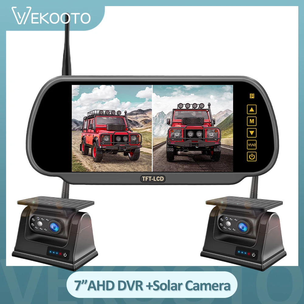 

Digital Wireless 7 Inch QUAD Monitor DVR Video Recording+2 pcs Solar Panel Magnetic Base Rear View Reversing Camera Truck