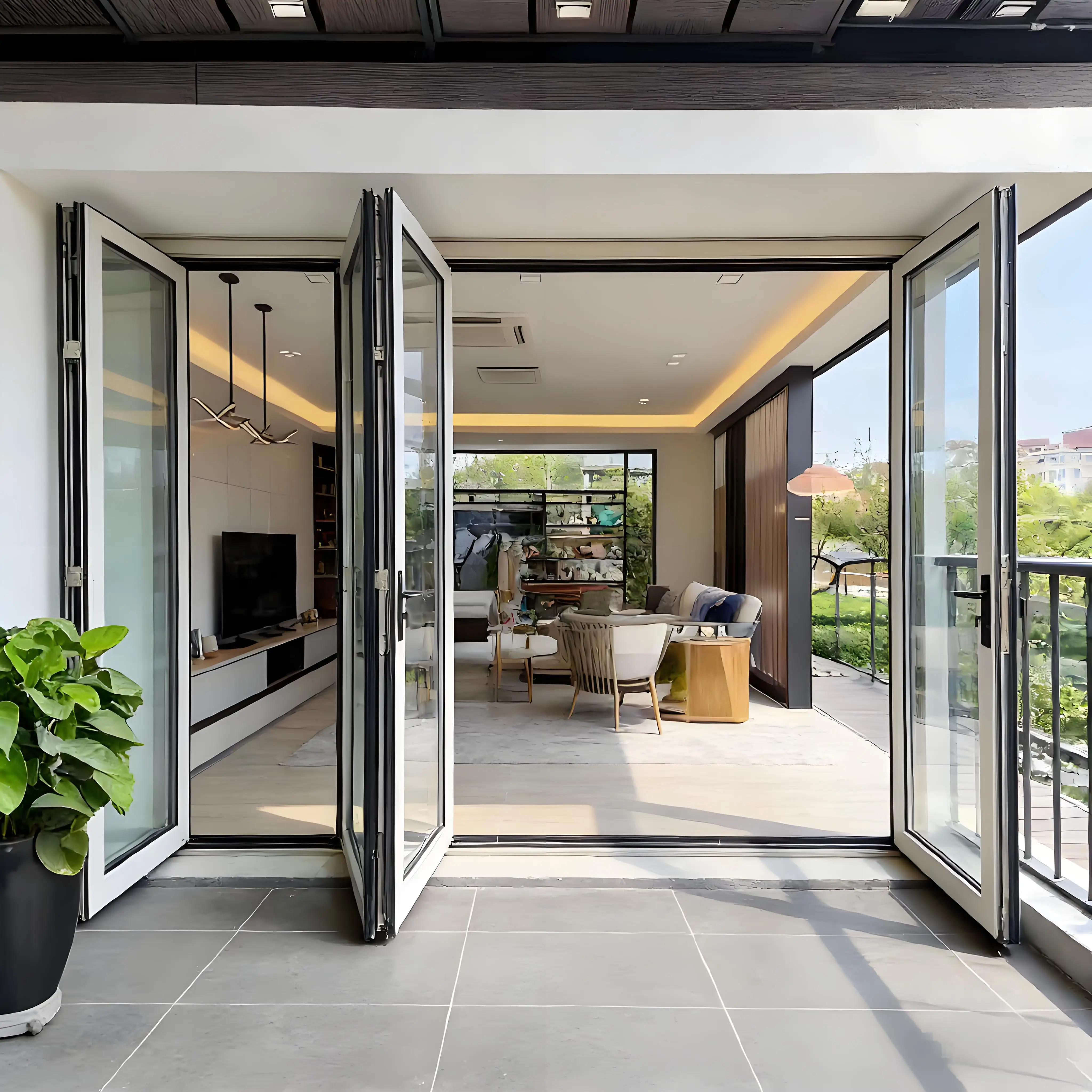 Sixinalu Folding Bi Fold Door Thermal Break Aluminum Profile Alloy Frame Sliding Accordion Door Double-glazed Home Decor Custom