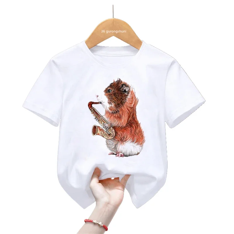 Guinea Pig Love Music Print T Shirt For Girls/Boys Funny Kids Clothes Summer Short Sleeve Tshirt Harajuku Kawaii T-Shirt