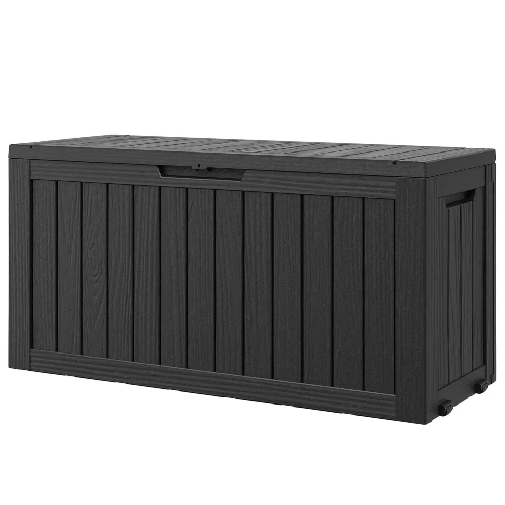 

Outdoor Storage Box, Resin Deck Boxes Indoor and outdoor, Waterproof Storage Box Lockable Lid (Black, 75 Gallon)
