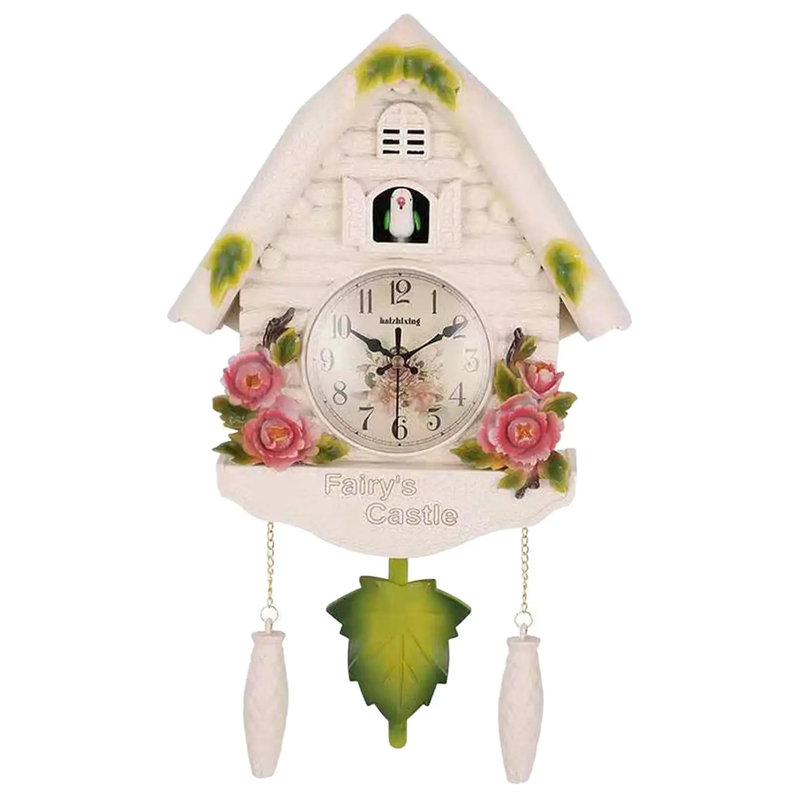 Vintage Style Cuckoo Wall Clock Hanging Alarm Resin Pendulum for Home Kitchen