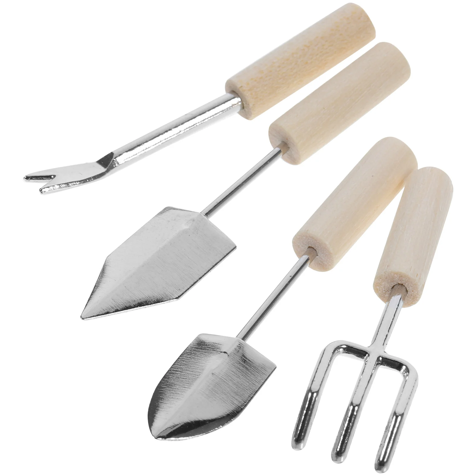 Juego de Mini herramientas de jardinería para casa, accesorios de jardín de madera de aleación de Zinc, ligeros y compactos para decoración de micro jardín, 4 Uds.