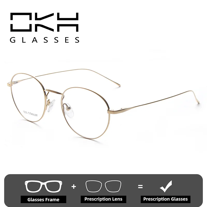 

OKH Simple Style 100% Pure Titanium Frame Optical Frame Prescription Eyewear Myopia Reading Glasses for Women and Men