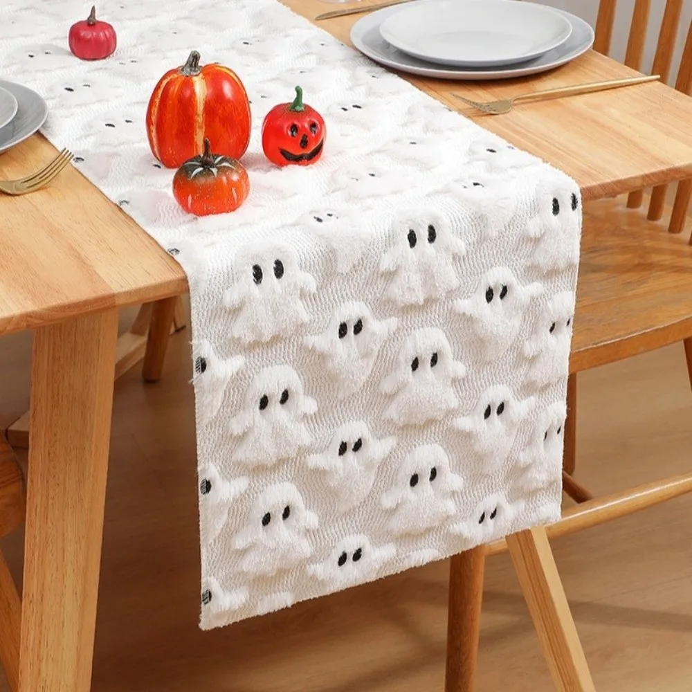 

New Halloween Table Runner Rustic Style Soft Party Table Setting White Specter Pattern Polyester Dining Table Decor Home Decor