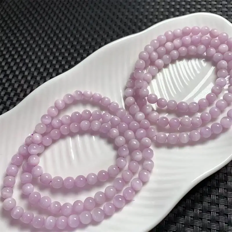 

6MM Natural Kunzite Triple Circle Bracelet Women Fashion Healing Crystal Round Beads Lovers Strand Jewelry Gift 1PCS