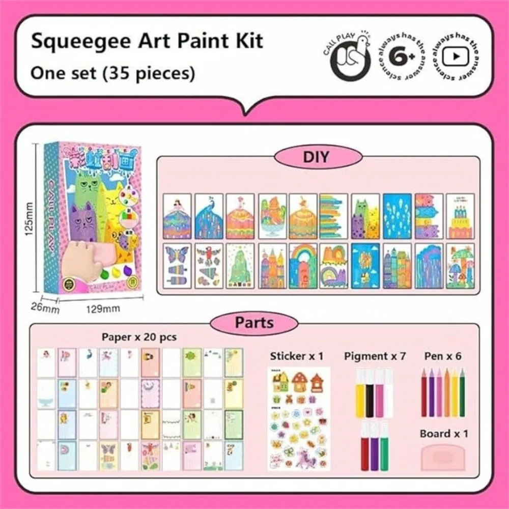 Drawing Papers Squeegee Art Paint Kit DIY Material Animal Pattern Rainbow Dot Scratch Painting Arts Painting Teaching Tools