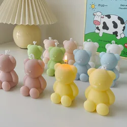 Creative Ins Macaroon Color Cartoon Cute Small Bear Aroma Candles Indoor Deodorant Fragrance Ornaments Soy Wax Birthday Gifts