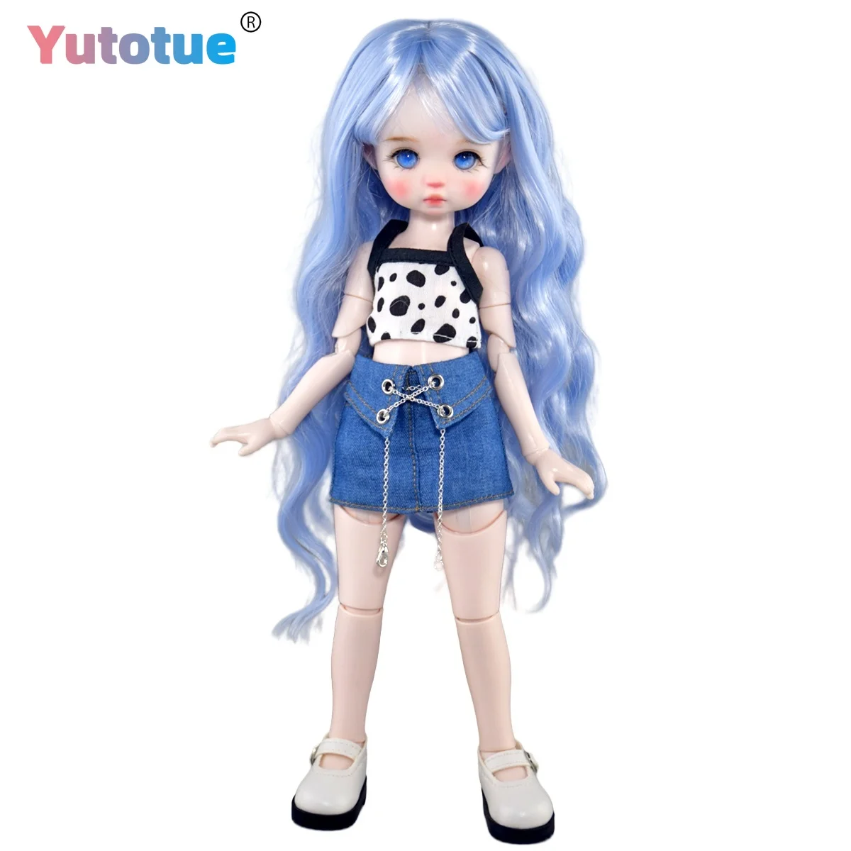

YUTOTUE 30cm Height Girl Doll Cute Toy Blue Eyes Vest Skirt Shoes Curly Hair Lifelike Mini BJD Doll Gift