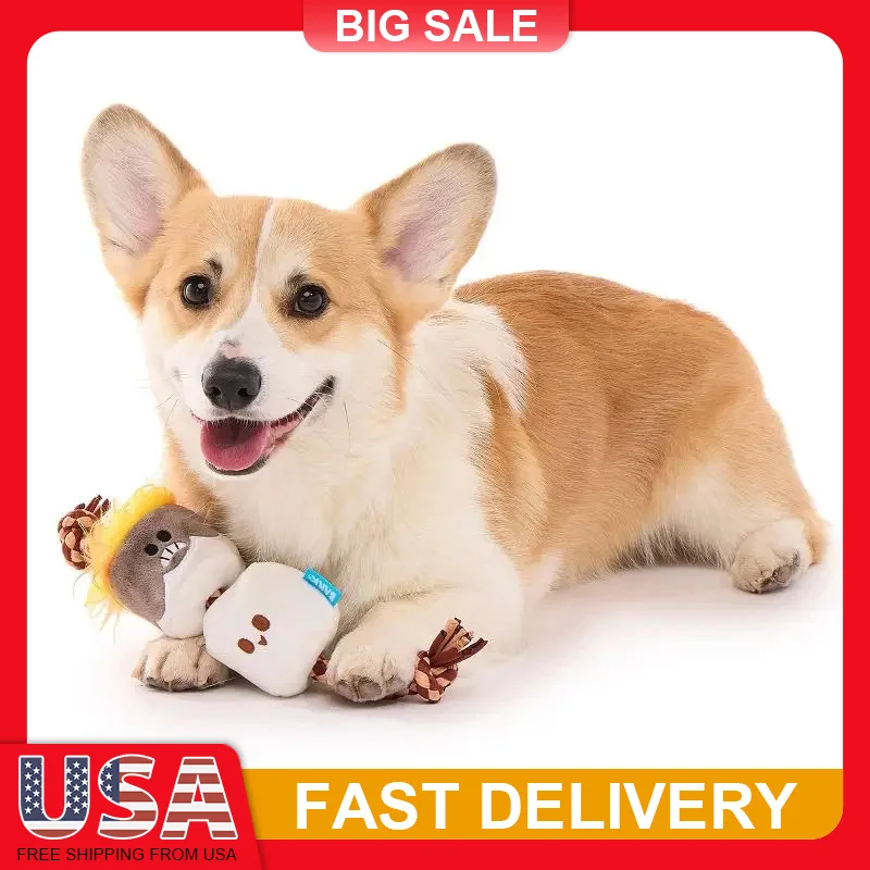 Juguete de cuerda para perros Tug Smore de 2,5 pulgadas, chirriadores, malvavisco arrugado loco, juguete para mascotas, diversión para jugar