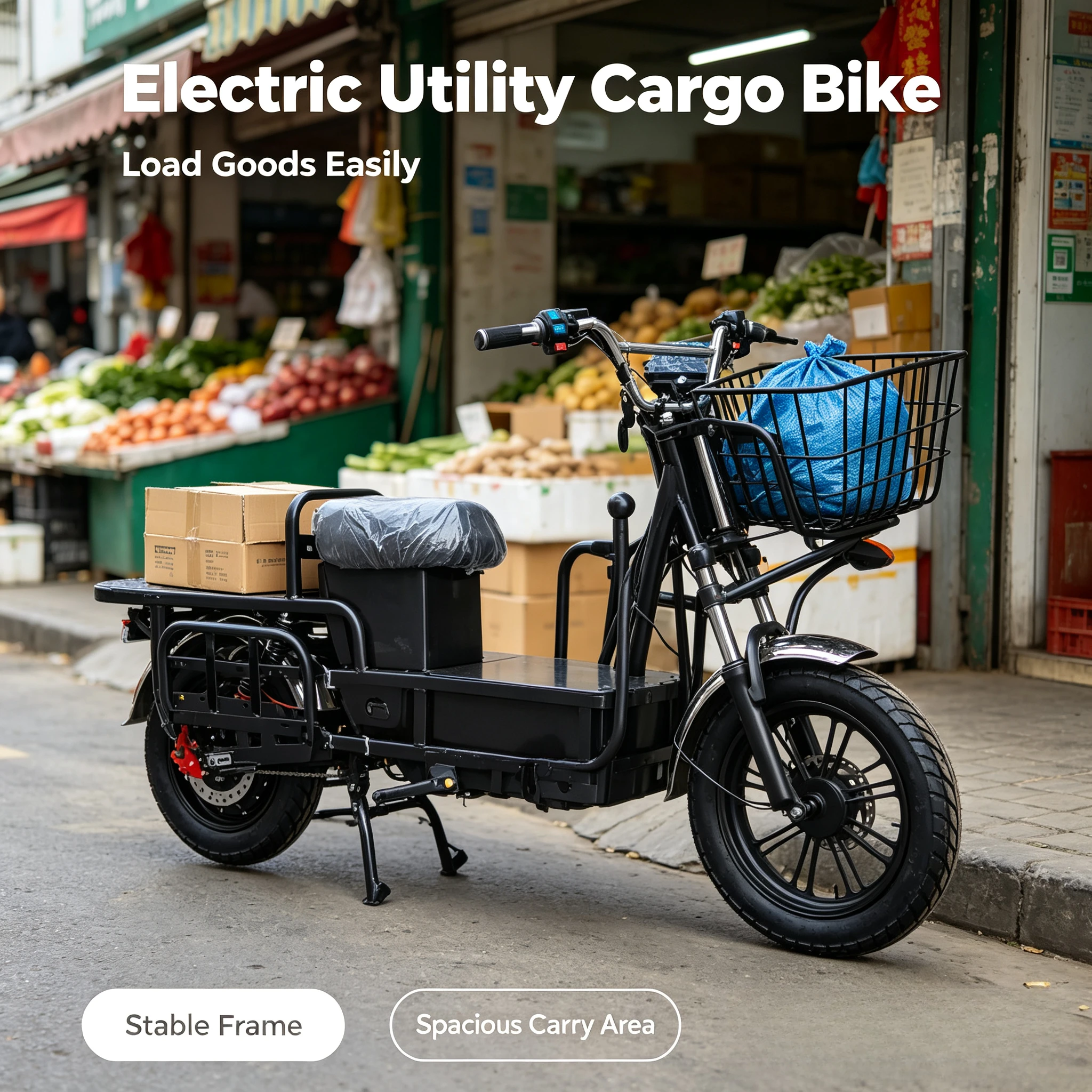 60V 72V Heavy‑Duty Electric Cargo Scooter, Iron Frame Delivery E‑Motorcycle For Take‑out Food, Express Parcel Haulage