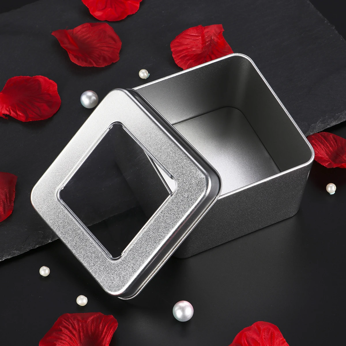 

10 PCS Spice Tin Box Food Containers Clear Square Empty Coffee Beans Storage Jars Silver Metal