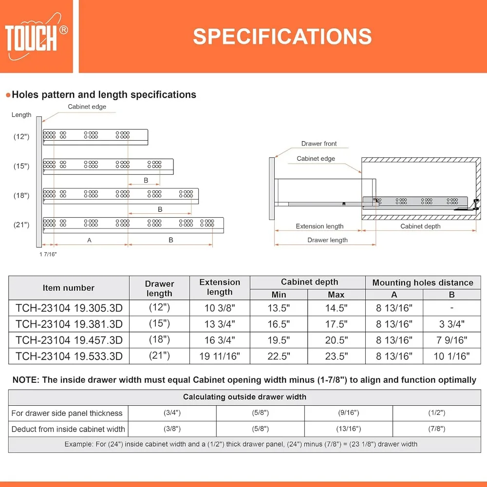 شرائح أدراج ناعمة مغلقة تحت التركيب، عداء مخفي 3/4 بوصة لأدراج مقاس 15 بوصة، 5 أزواج، طول 381 مم، انزلاقات ذاتية الإغلاق #5